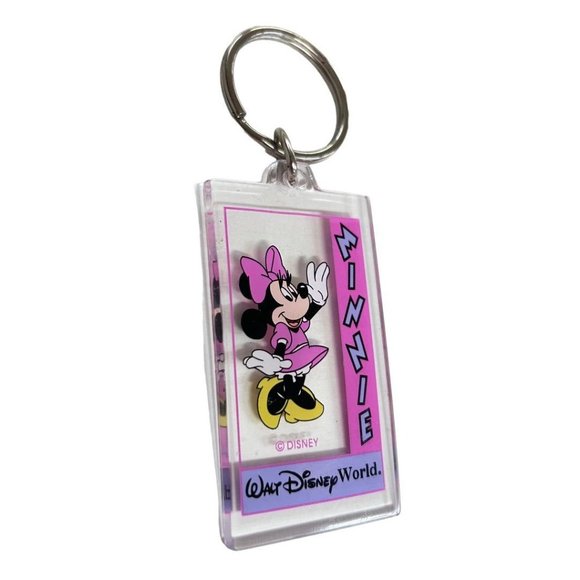 Walt Disney World Minnie Mouse Acrylic Keychain Key Ring Pink Purple - Picture 2 of 5